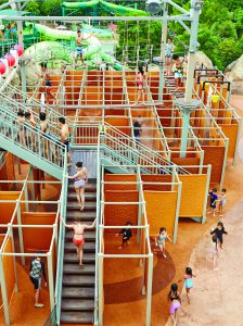 the Wet Maze located in Singapore features an elevated ropes course. 