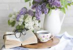 book, glasses, flowers and coffee