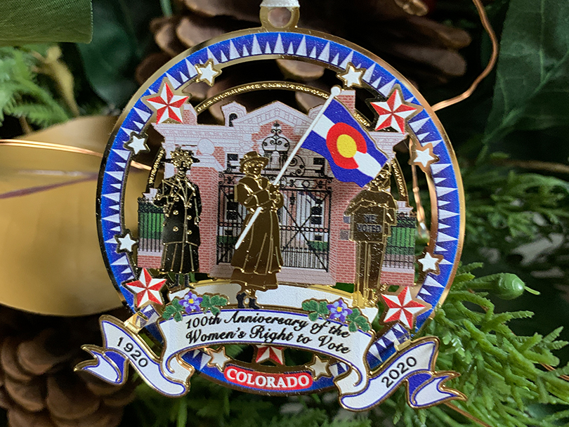 closeup of the Governor's Residence Women's Right to Vote ornament